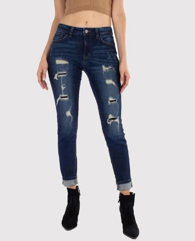 Deep Discounts Mid Rise Distressed Ankle Skinny Jean In Dark Wash