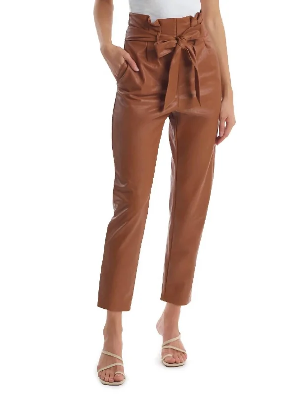 Cash Savings Faux Leather Paperbag Pant In Cocoa