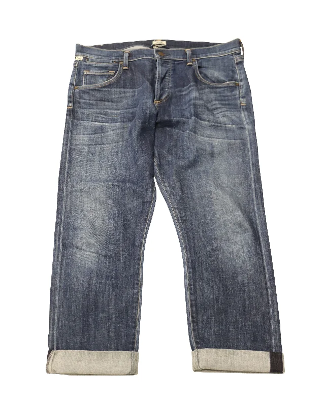 Weekend Steals Await Citizens Of Humanity Mid Rise Cropped Jeans in Blue Cotton
