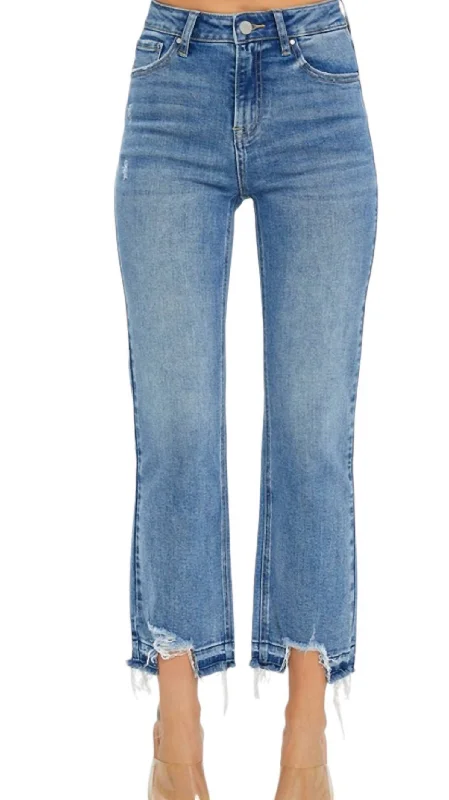 New Deals High Rise Shadow Hem Straight Leg In Washed Denim