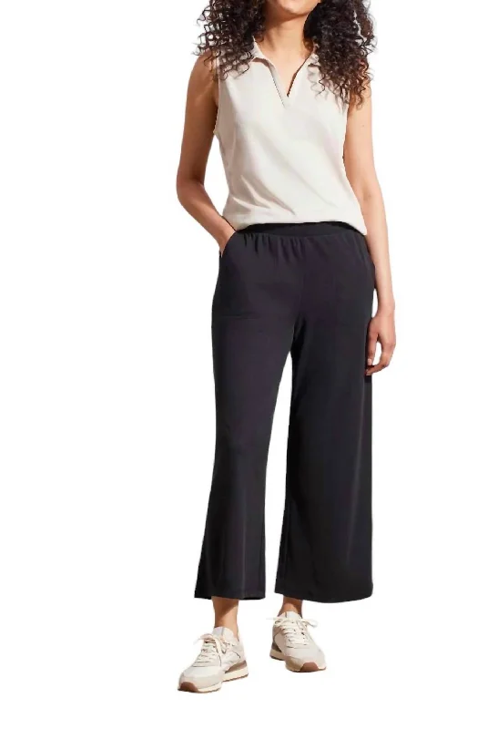 Low Price Sporty Ribbed Wide Leg Capri Pants In Black