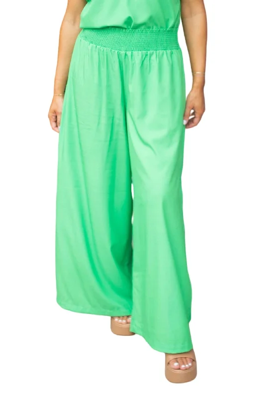 Limited Time Offer Smocked Waist Pull-On Pant In Happy Green