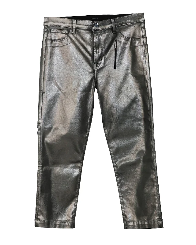 Overstock Clearance J Brand Ruby High Rise Crop Cigarette Jeans in Galactic Silver Lyocell
