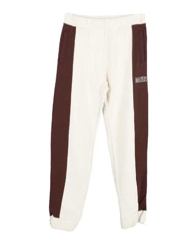 One-DAY Sale Ganni Software Block Isoli Striped Track Pants in Cream Organic Cotton Blend