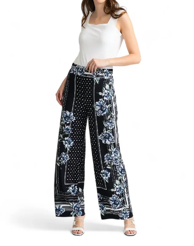 Pay Less Floral Pants In Midnight Blue Multi
