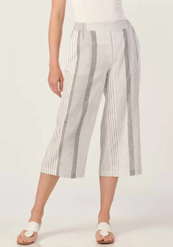 Hot Buy Linen Blend Striped Crop Pant In White