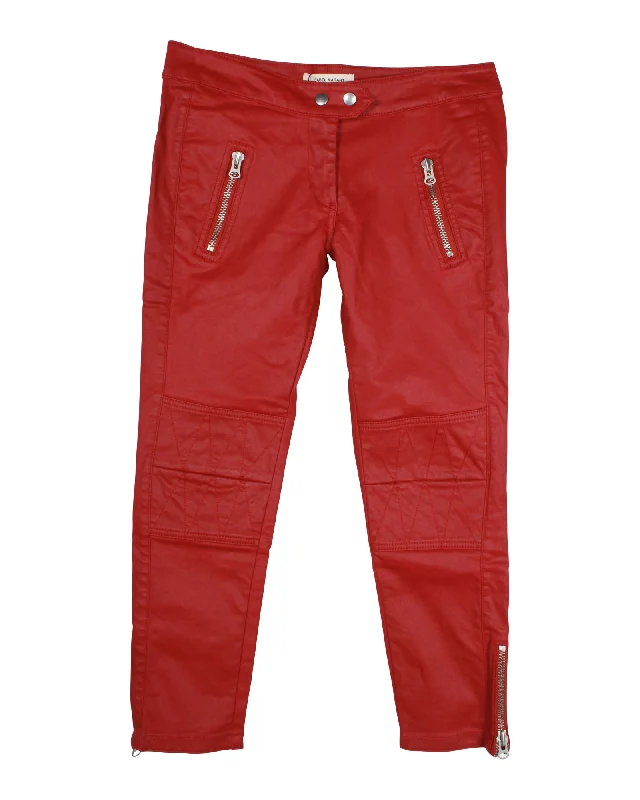 Final Clearance Isabel Marant x H&M Waxed Biker Jeans in Red Cotton