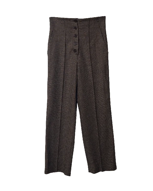 Limited Time Nanushka Houndstooth Straight Cut Trousers in Brown Polyester