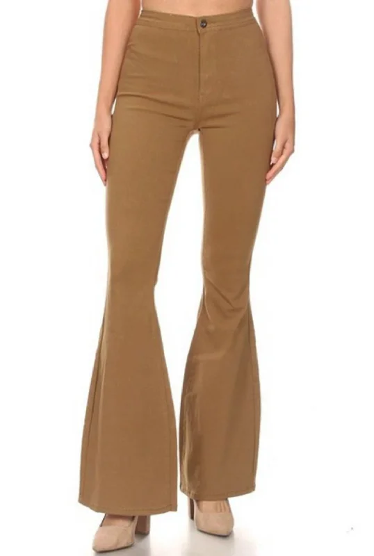 Hurry In High Waisted Disco Bell Bottom Jeans In Mocha
