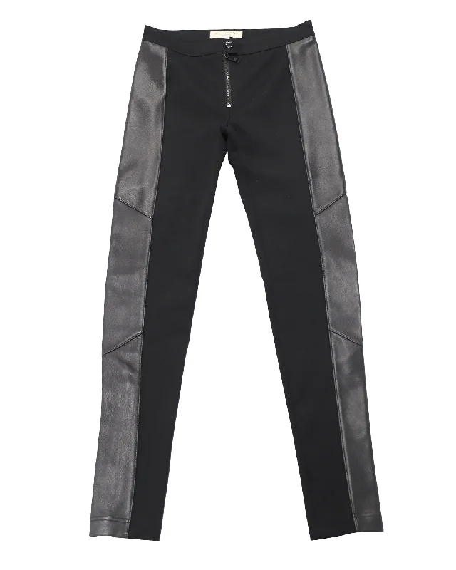 Unmissable Offer Burberry Leggings with Leather Side Panel in Black Viscose