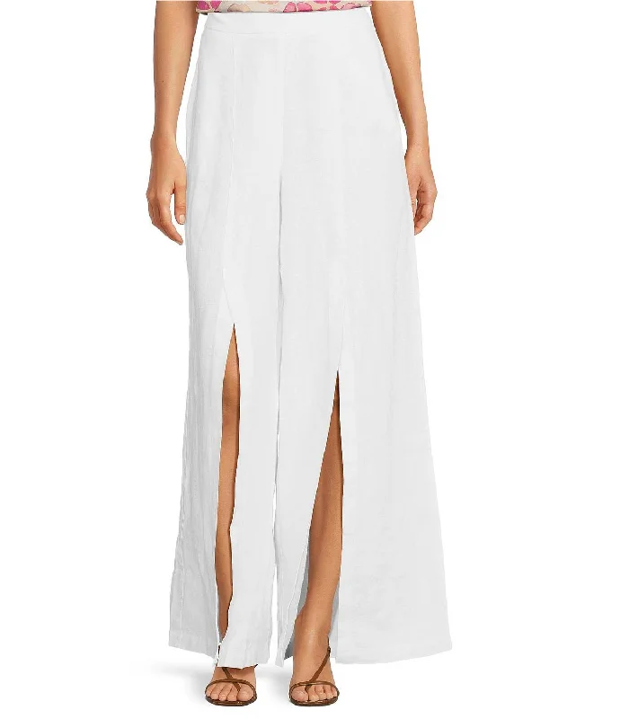 Weekend Specials to Love Linen Front Slit Pant In White