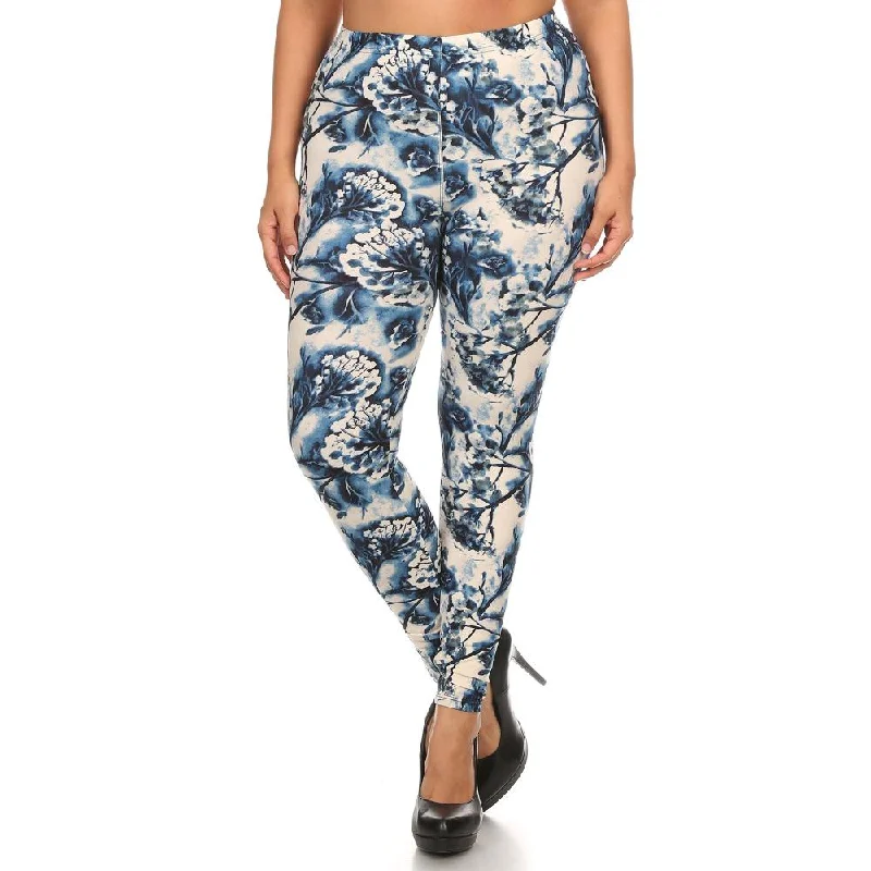 Weekend Specials to Relish Plus Size Floral Print, Full Length Leggings In A Slim Fitting Style With A Banded High Waist Weekend Specials to Relish Plus Size Floral Print, Full Length Leggings In A Slim Fitting Style With A Banded High Waist