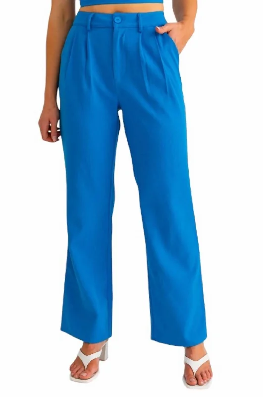 Weekend Savings Bonanza High Waisted Wide Leg Pleated Pants In Blue