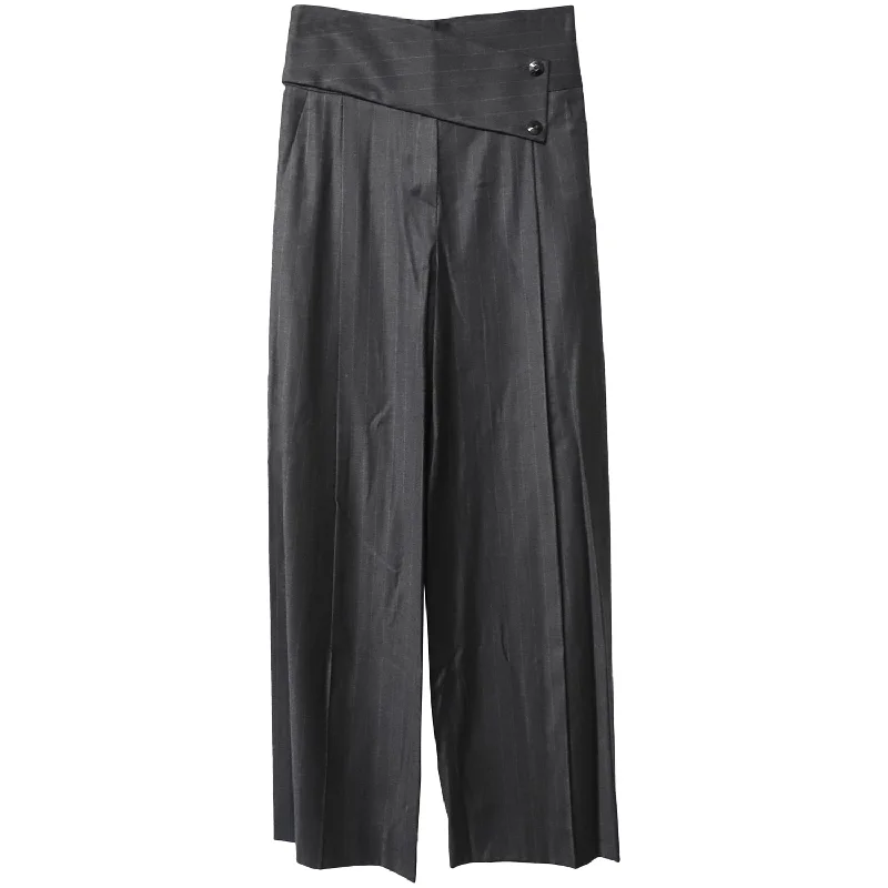 Value Deals Emporio Armani Buttoned Asymmetric Waistband Wide Leg Trousers in Black Cotton