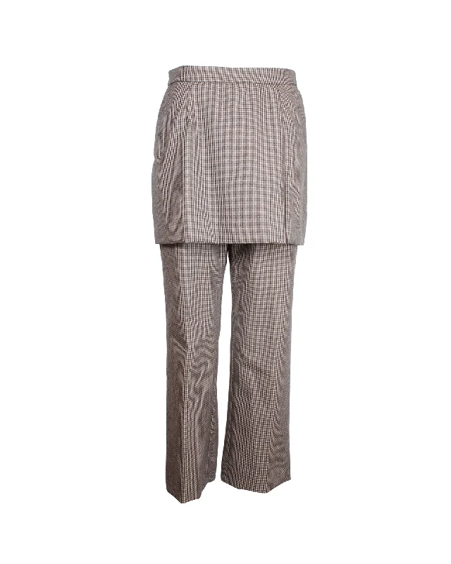 Discount Mania Dries Van Noten Pinella Check Draped Panel Straight Leg Trousers in Brown Wool
