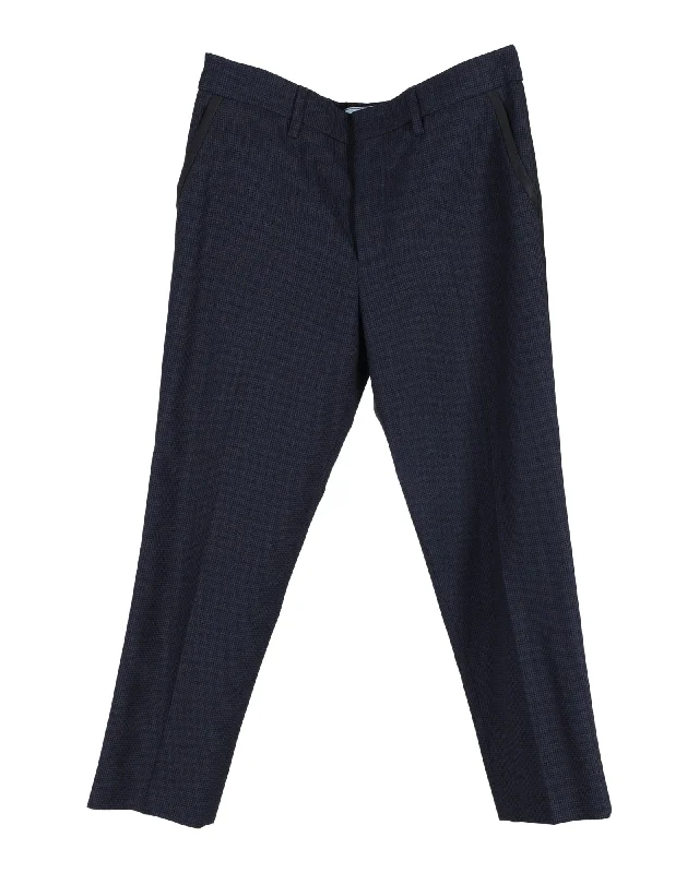 Mega Sale Prada Checked Straight-Leg Trousers in Navy Blue Wool