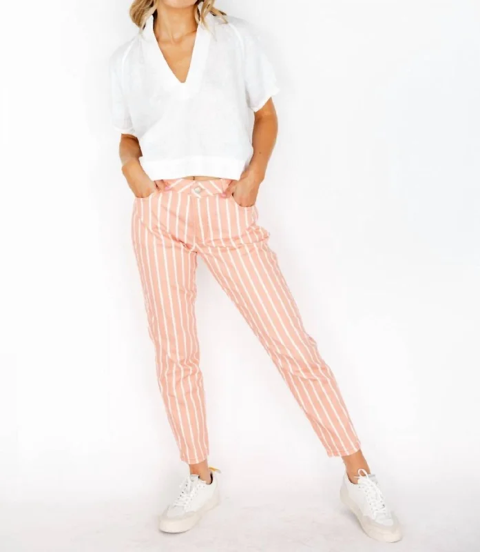Super Bargain Summer Pants In Pink Salmon Striped