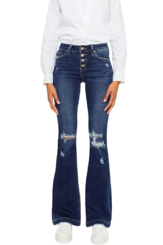 Weekend Price Cuts Galore Alisha Distressed Denim Flare Jeans In Denim Blue