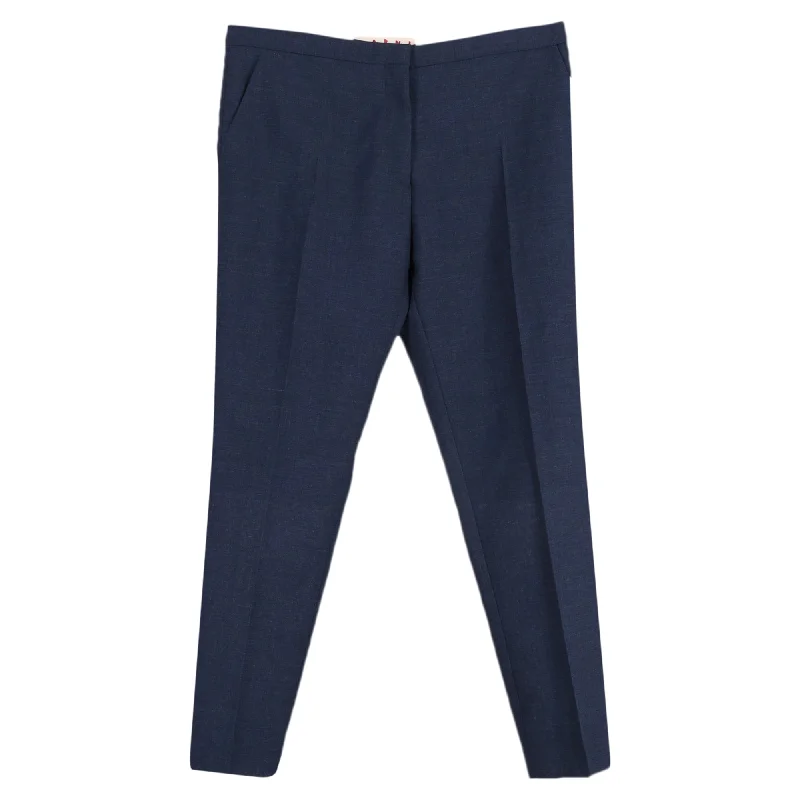Online Exclusive Marni Straight Leg Trousers in Blue Wool