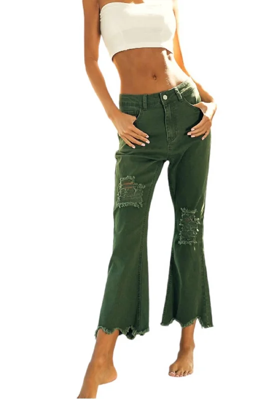 Markdown Madness Women's Distressed Pants In Vintage Olive