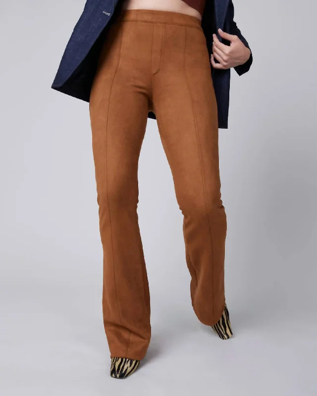 Don't Miss Out Women's Faux Suede Flare Pant In Rich Caramel