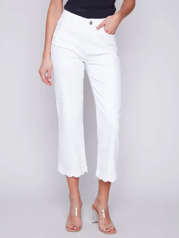 Discount Extravaganza Straight Leg Scallop Denim Pant In White