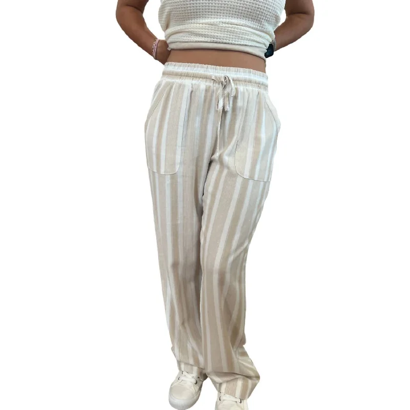 Low Prices Linen Pants With Pockets In Khaki/ivory