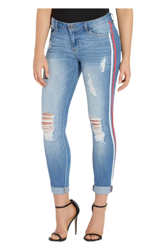 Lowest Price Striped Crop Skinny Jeans In Light Wash