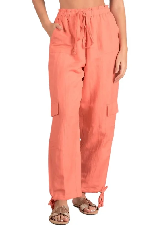 Stock Up Drawstring Cargo Pants In Coral