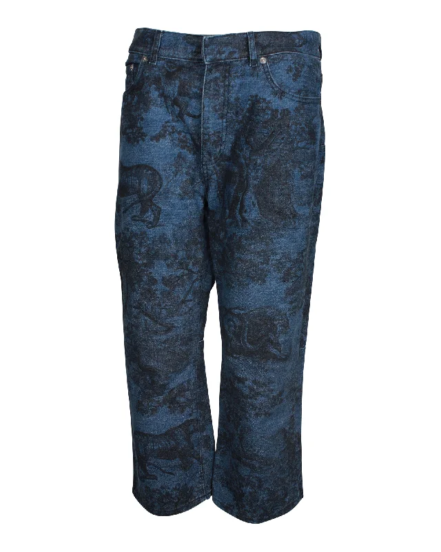 Today's Deal Dior Toile Print Wide-Leg Jeans in Blue Cotton
