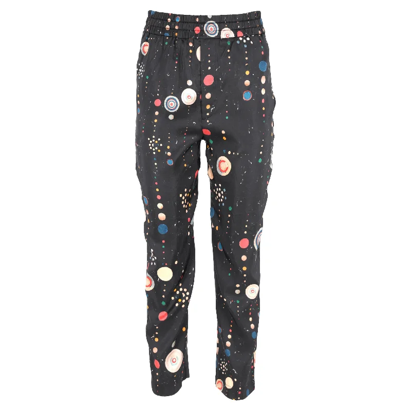 The Best Prices Isabel Marant Polka Dots Print Gartered-Waist Straight-Leg Trousers in Black Cotton