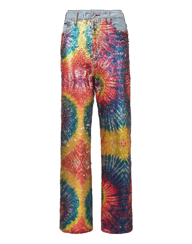 New Deal Denim Super Loose Fit Paillettes Multicolor Tie dye