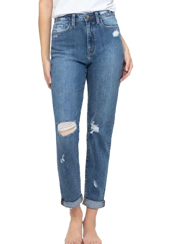 Steals and Deals Distress Double Cuff Jeans In Medium Wash