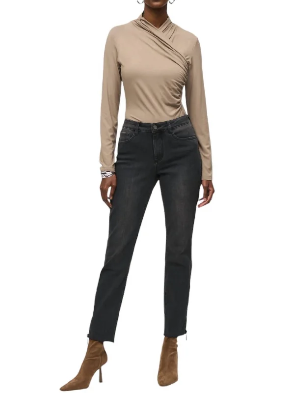 Weekend Bargains Await You Rhinestones And Mesh Detail Jean In Charcoal Grey