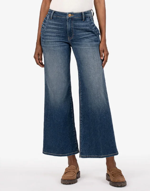 Can't Beat Meg High Rise Wide Leg In Superb W/dk Base Wash