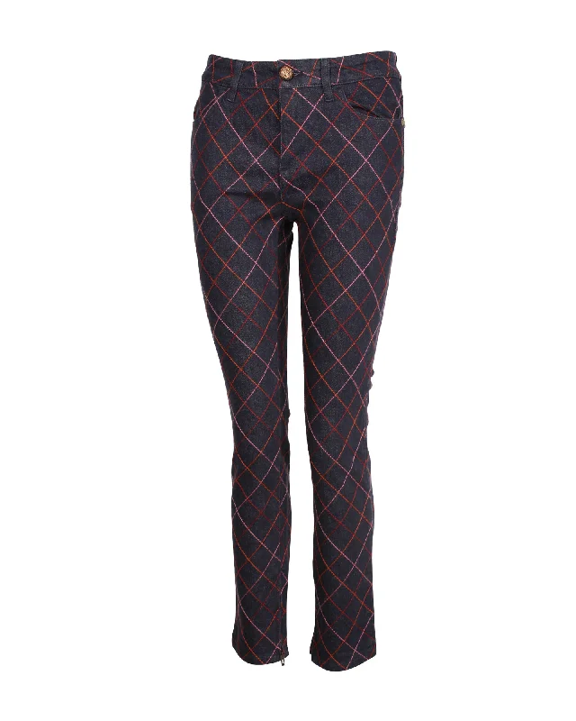 Final Markdown Chanel Quilted Slim-Fit Denim Jeans in Navy Blue Cotton