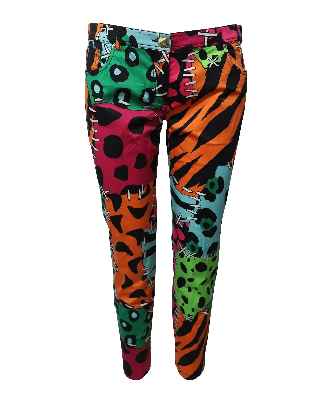 Exclusive Weekend Offers Inside Moschino Illustrated Patchwork Printed Trousers in Multicolor Print Cotton Exclusive Weekend Offers Inside Moschino Illustrated Patchwork Printed Trousers in Multicolor Print Cotton