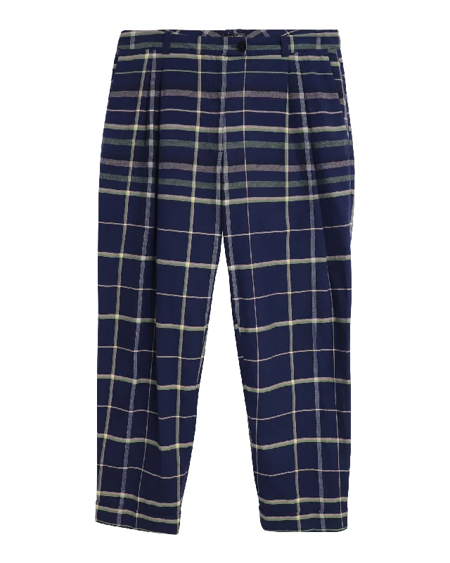 Weekend Offers That Dazzle Stine Goya Checked Trousers in Navy Blue Cotton