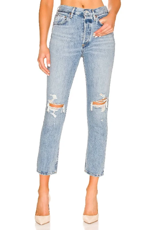 Quick Sale Riley High Rise Straight Crop Jean In Blitz (Med Indigo)