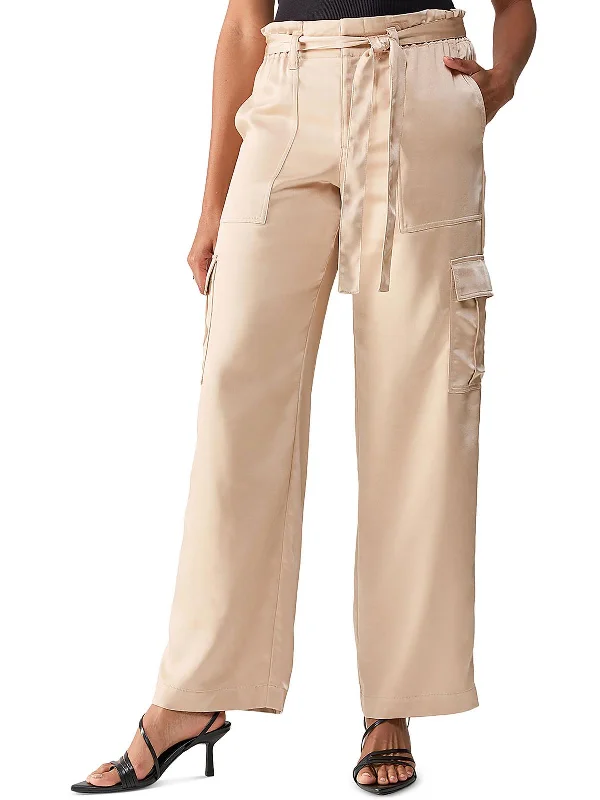 Deep Discounts All Tied Up Womens Satin Wide Leg Cargo Pants