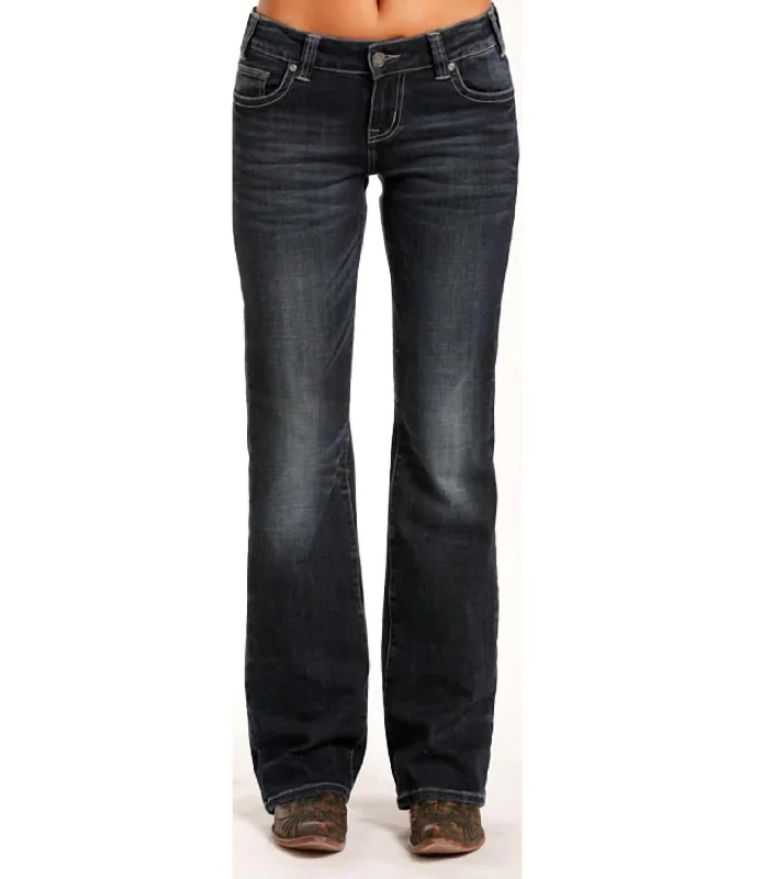 Unmissable Offer Women's Riding Jeans Simple Embroidered Pockets In Dark Wash