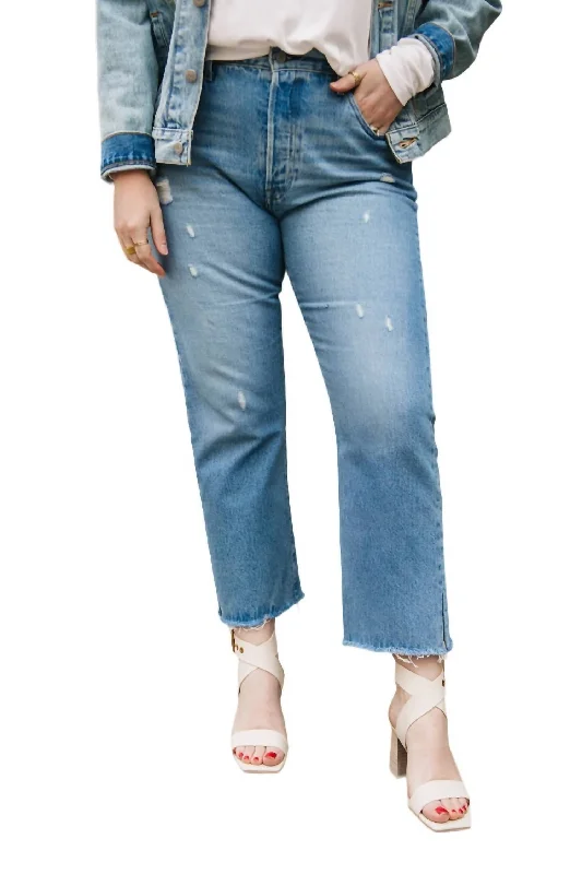 Super Savings 501 Straight Crop Jeans In Indigo Destructed