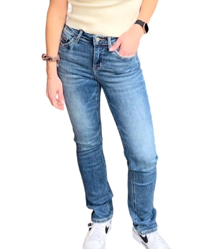 Low Cost Mid Rise Straight Denim In Medium Wash