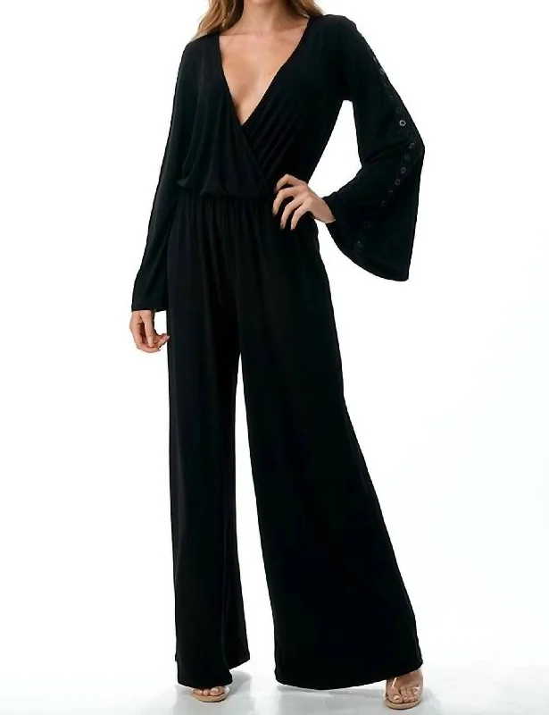 Massive Deal Gromment-Arm Detail Surplice Jumpsuit In Back