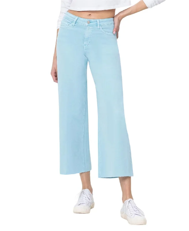 Super Sale High Rise Crop Wide Leg Jeans In Pastel Turquoise