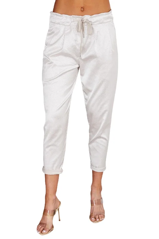 Weekend Bargains to Savor Metallic Sheen Elastic Pant In Ivory