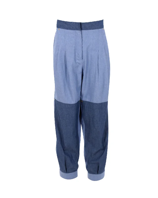 Weekend Wonders Await! Loewe Patchwork Wide-leg Denim Pants in Blue Cotton