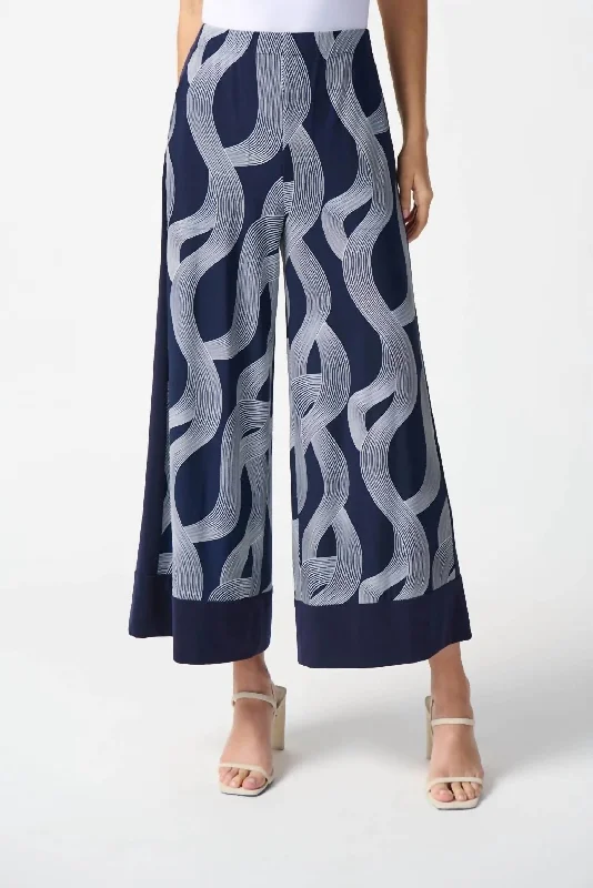 Special Offer Abstract Print Wide-Leg Pant In Midnight Blue/vanilla