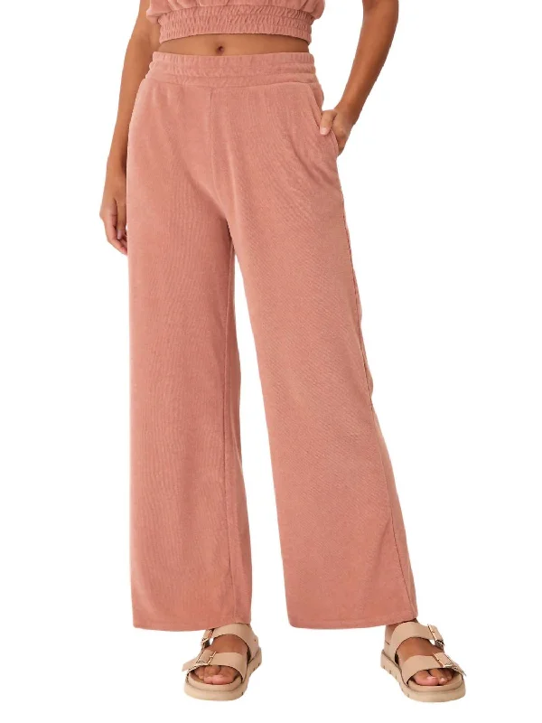 Stock Up Sharie Towel Terry Wide Leg Pant In Dune