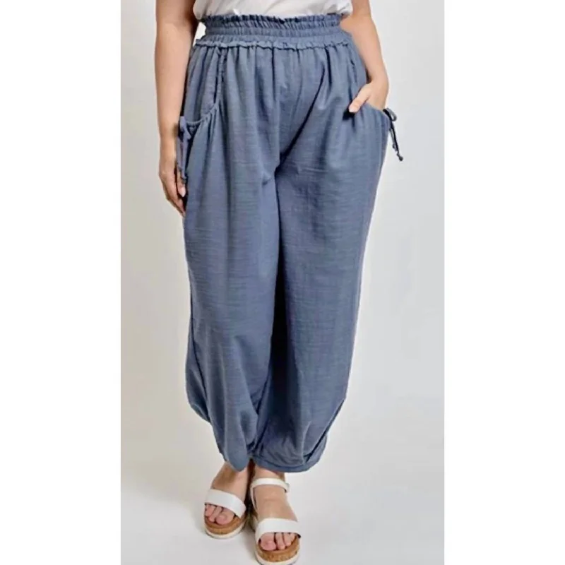 Best Bargains Ramona Cotton Pants With Side Pockets In Slate Blue